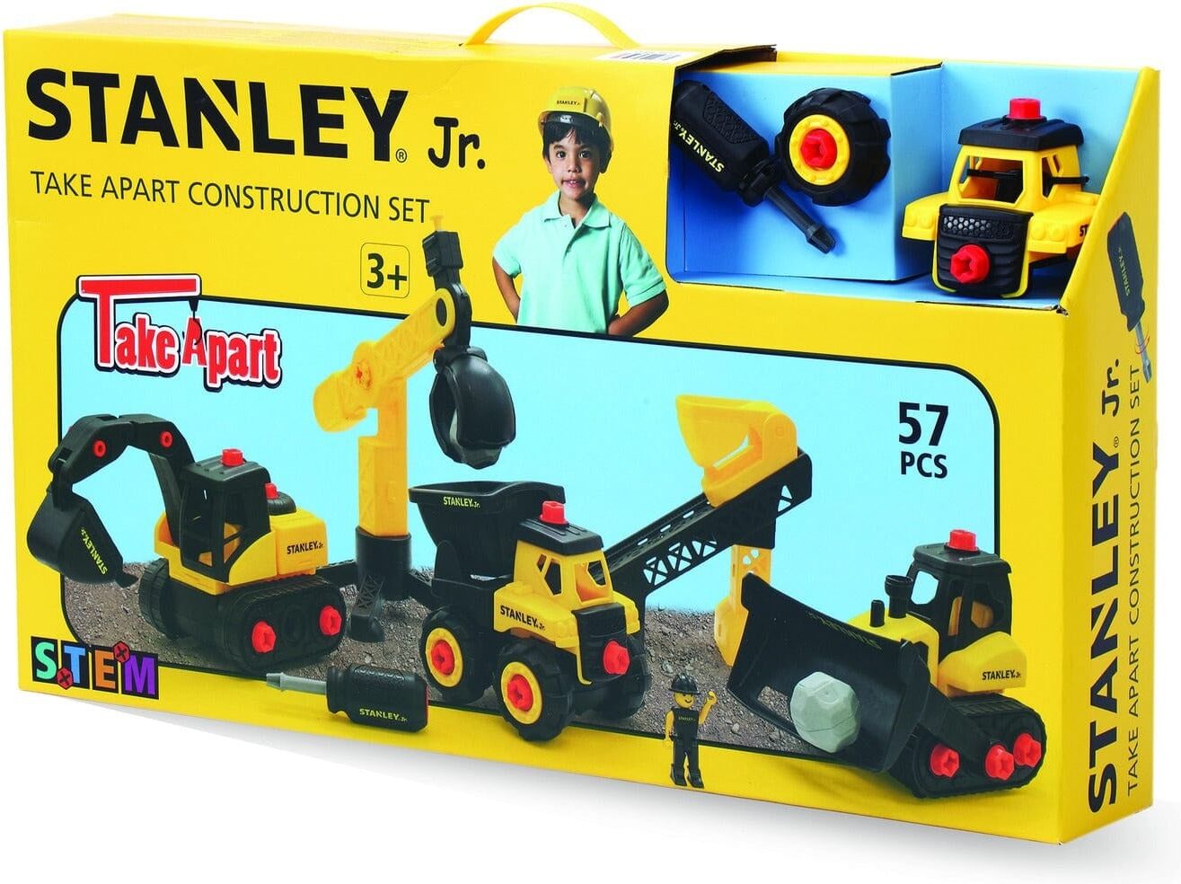 Red Tool Box Stanley Jr Take Apart Classic Construction Bundle Toy Playset for Kids - 57 Pieces - Ages 5+