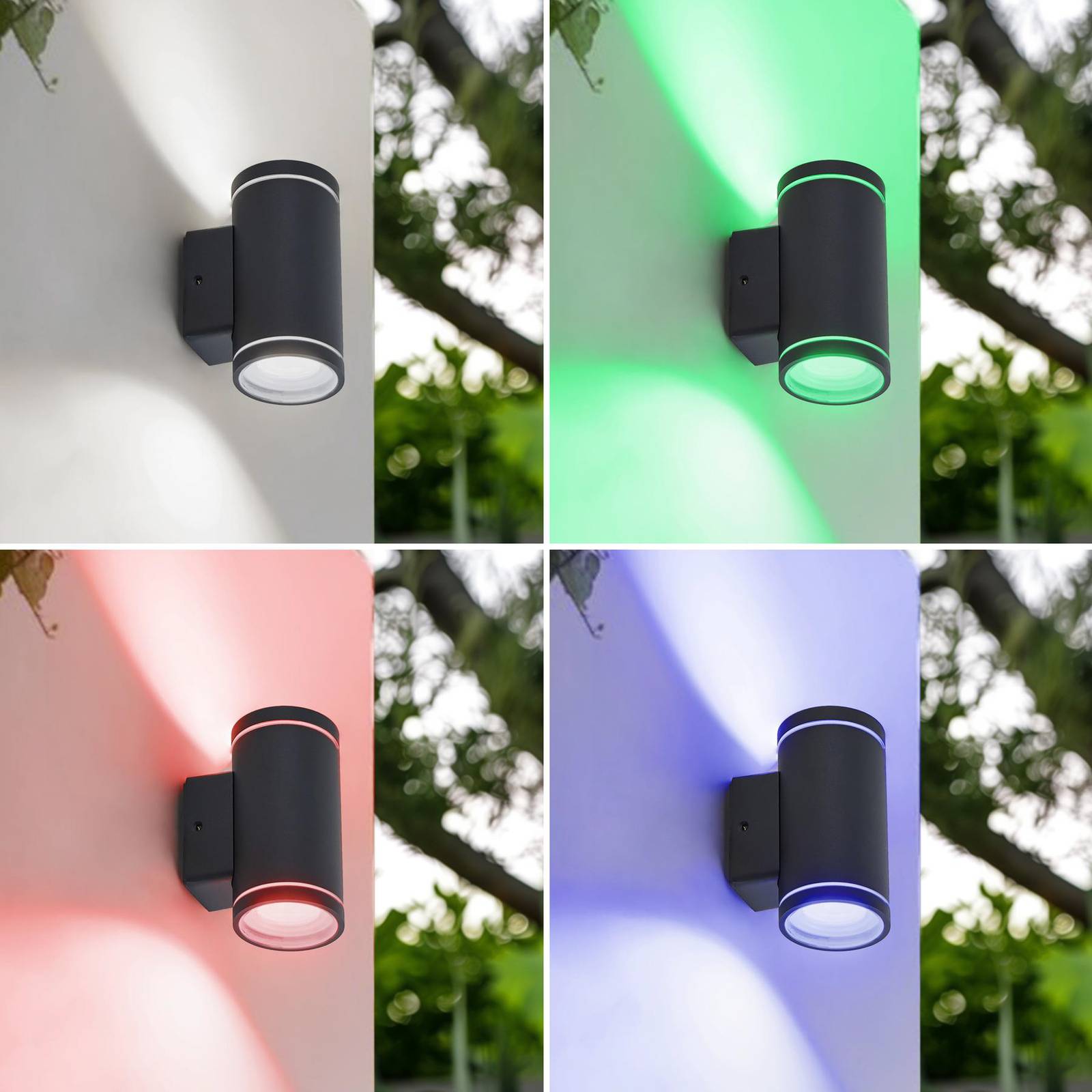 Lindby Smart LED-Außenwandleuchte Valtin CCT RGB Tuya IP54 Lindby, dimmbar, schwarz, Edelstahl, Modern, Smart Home Wandleuchte außen