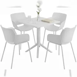DELUKE Gartenmöbel-Set ALMA mit 4 Stühlen 168x168x80cm, Kunststoff, Weiß Balkonset Gartenset Tisch mit Stühlen Bistroset Outdoor