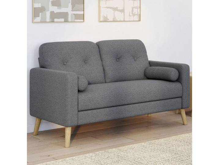 IDMARKET Canapé droit scandinave 2 places CLAIRE en tissu gris anthracite