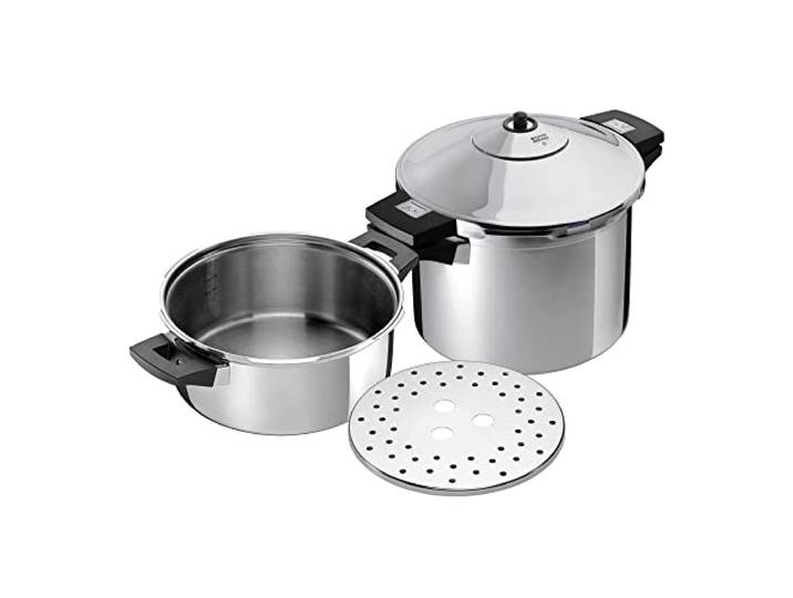 KUHN RIKON Schnellkochtopf/Dampfkochtopf DUROMATIC Inox Set Seitengriffmodelle, induktion, Edelstahl, Silber, 4 Liter und 6 Liter/24 cm