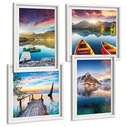 BILDER SET 4er Set - 50x50 cm & 40x60 cm Weißer Rahmen - Seen- und Berglandschaft Łódź
