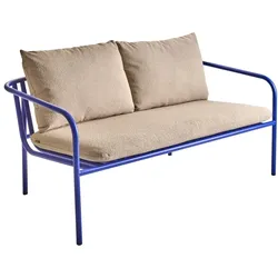Gartensofa Bendt aus Aluminium und Teddy-Olefin Stoff, skandinavisch, Indigo Blau, inkl. Kissen