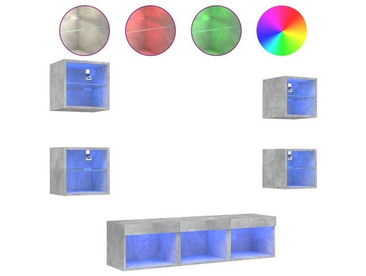 Ensemble Meuble TV murales avec LED - 7 pcs - gris béton bois d'ingénierie LL247514