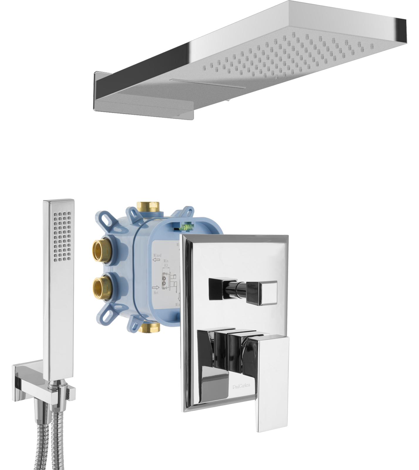 PaulGurkes Wasserfall Dusche-Set Duschsystem Regendusche Eckig
