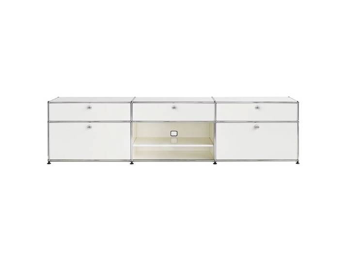 USM Haller TV-Board 3-fach breit 2 Klapptüren 3 Schübe 1 Fach offen mit Ta Tablar ohne Schloss r 228x56.5x38 cm