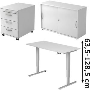 Hammerbacher Büromöbel-Set X-Serie, Schreibtisch, Rollcontainer & Schrank, weiß