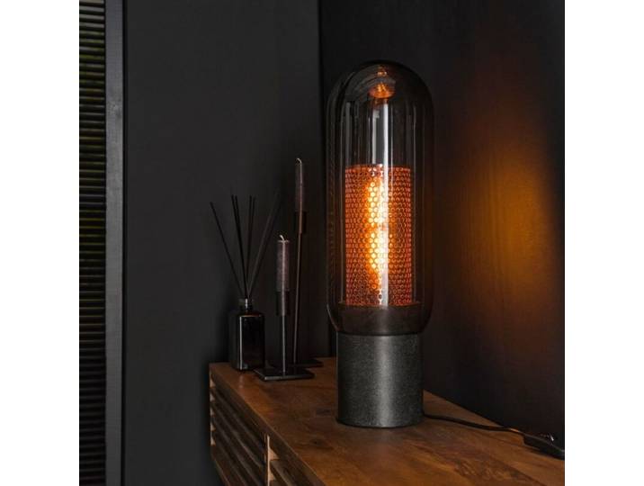 Liadomo Tischleuchte Otway, Rauchglas/Kupfer, Industrial-Style I