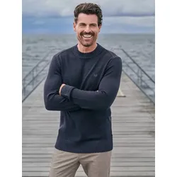 ENGBERS GERMANY Herren Weicher Strickpullover aus Merinowolle Blau regular uni Rundhals - M