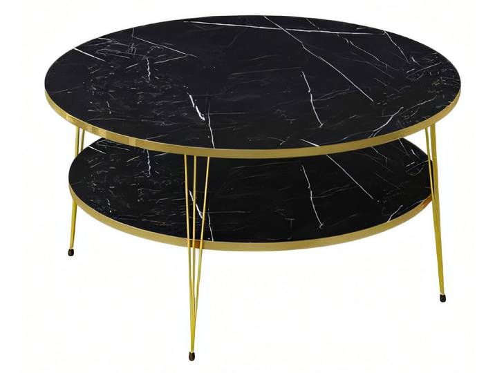 Xlmoebel Couchtisch Holz-Couchtisch mit goldenen Metallbeinen, rund und robust (Packung), Made in Europa