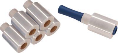 Komplettset 6 Rollen PE-Mini-Stretchfolien, transparent, 100 mm breit + 1 Abroller