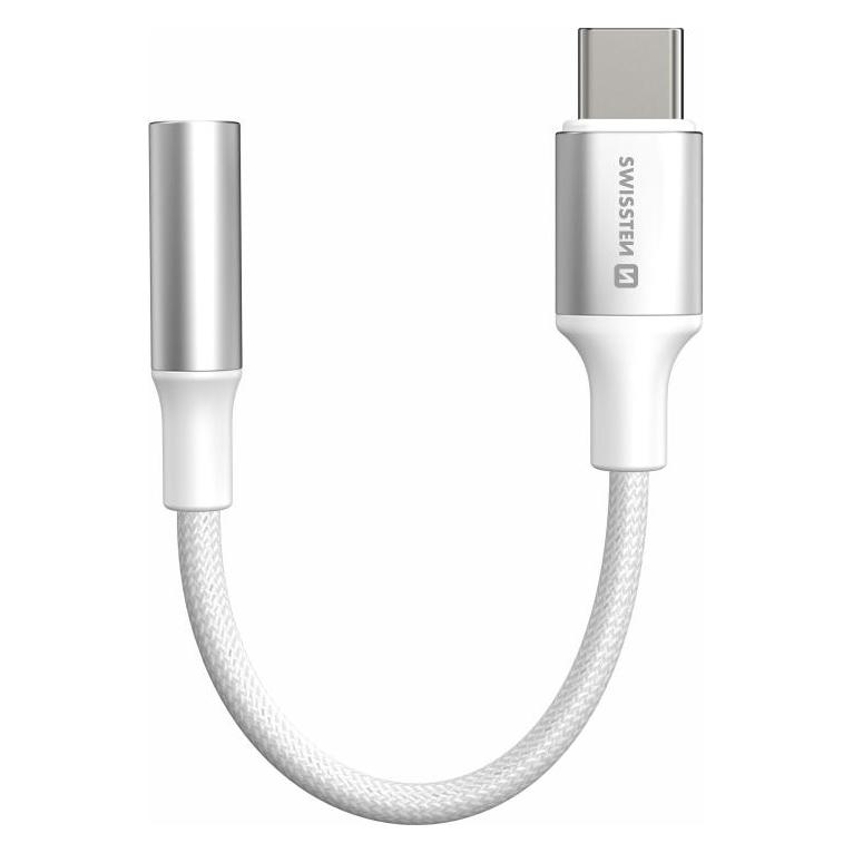 Swissten Audioadapter Textil USB-C (male) / 3,5mm AUX 0,15 M Weiss (Klinkenadapter) (73502312)