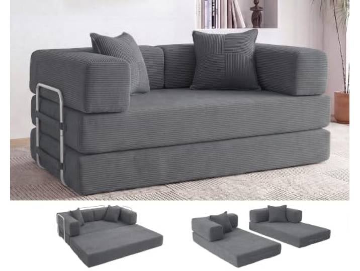Vipbear Modular Schlafsofa 160cm, 5-in-1 Boneless Couch Sofa, Wohnzimmer-Couch mit Schlaffunktion, 2-Sitzer Schlafsofa, Keine Montage, Grau