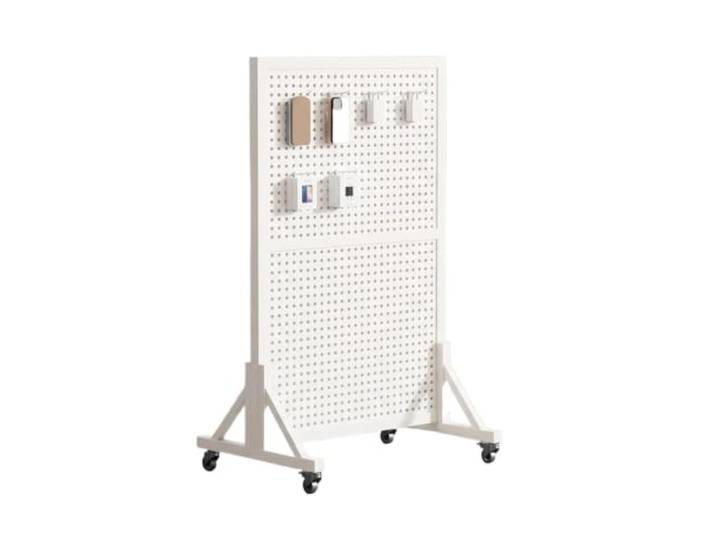 Gitterwand Paneele Turm Stecktafel-Präsentationsständer mit Rollen Freistehend mit Haken, robust und robust(White 80x120cm)