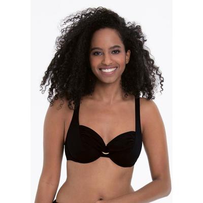 Bügel-Bandeau-Bikini-Top ROSA FAIA "Hermine", Damen, Gr. 46, Cup F, schwarz, Elasthan, Polyamid, unifarben, Bikini-Oberteile, mit Bügel, Trägerbreite gestaffelt, Rückenfutter, verstellbare Träger