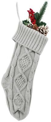 Inspired Living Cozy Large Knitted Christmas Stocking Gift Bag For Fireplace & Holiday Decor gray