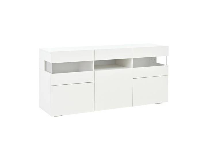 Buffet bas - Bahut blanc 3 portes avec LED et acrylique transparent - 140 x 40 5 x 66 5 cm