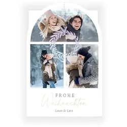 Weihnachtskarte: Winterlicher Rundbogen mit Fotos in Weiß