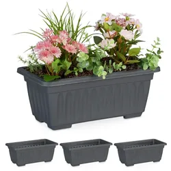 Relaxdays Blumenkasten 4er Set schmal Anthrazit