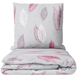 Leonado Vicenti Bettwäsche 135x200 cm Fleece Grau Rot Federn Winter warm