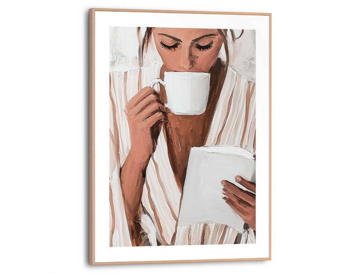 Poster REINDERS Relaxing Time , braun (farbe bild(er): braun), B:30cm H:40cm T:1,6cm, Bilder, Poster, Wohnzimmer - Frau - Kaffee - Lesen - Braun - MDF - Menschen - 30x40 cm