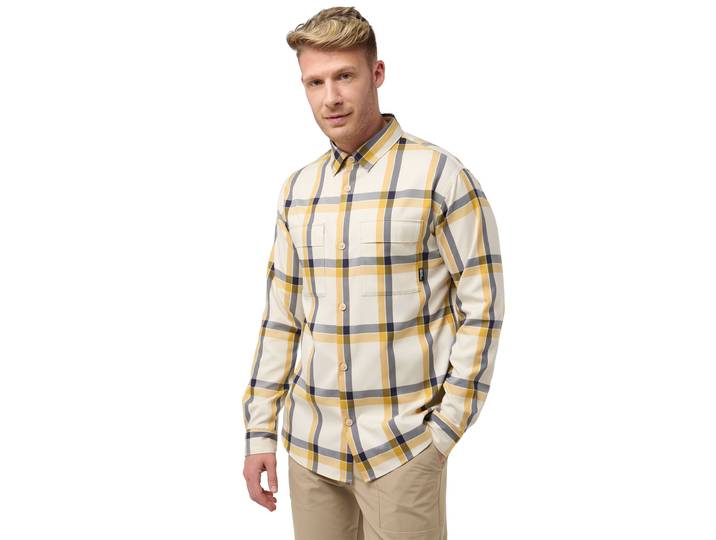 Flanellhemd JACK WOLFSKIN STEINWAND , Herren, Gr. XL, N-Gr, weiß (panna cotta), Obermaterial: 100% Polyester, kariert, Manschette, Hemden Flanellhemd, kariertes Flanellhemd, Langarm, mit Knopfleiste