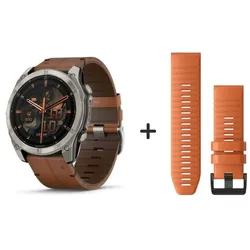 Garmin fēnix® 8 - 51 mm AMOLED Sapphire Graphit/Titanium Titan 010-02905-11 Bundle mit Lederarmband