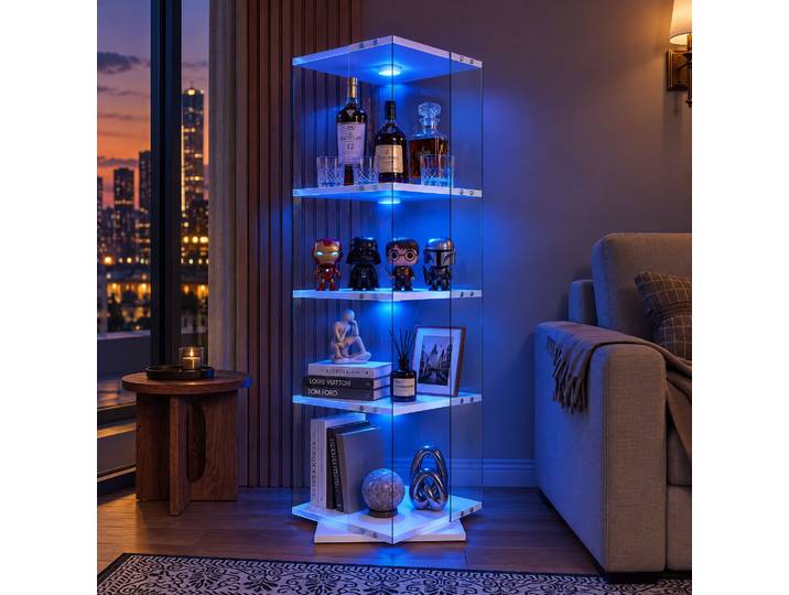 Jookgbd-vitrine En Verre Avec Led\,vitrine Pour Collection\,armoire Vitrine Pour Collection Avec Porte Étagères Transparent\,meuble Vitrines Verre\,pour Salon Chambre Bureau\,blanc