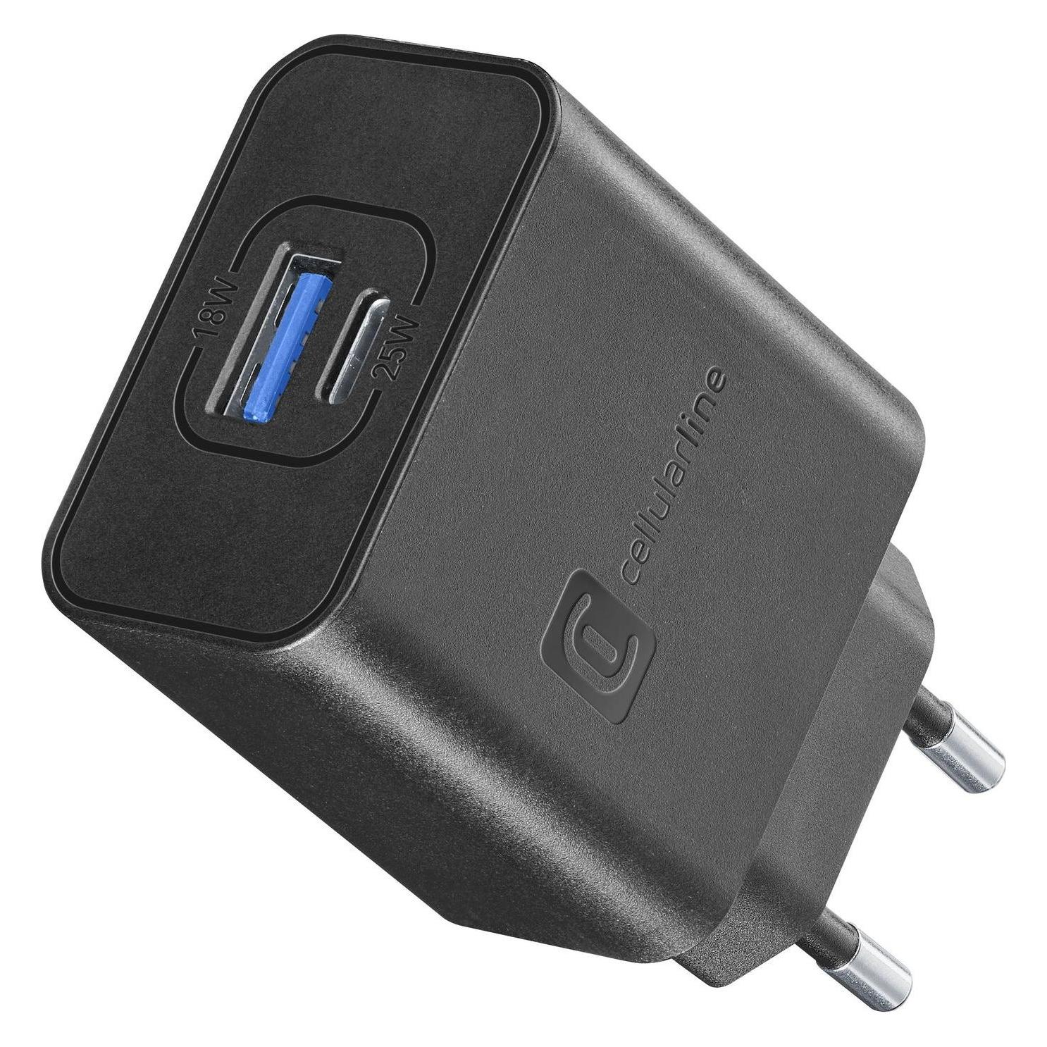 Cellularline Dual Super Fast Charger (25 W, 1 Port) (ACHSMUSB2PD25WK)