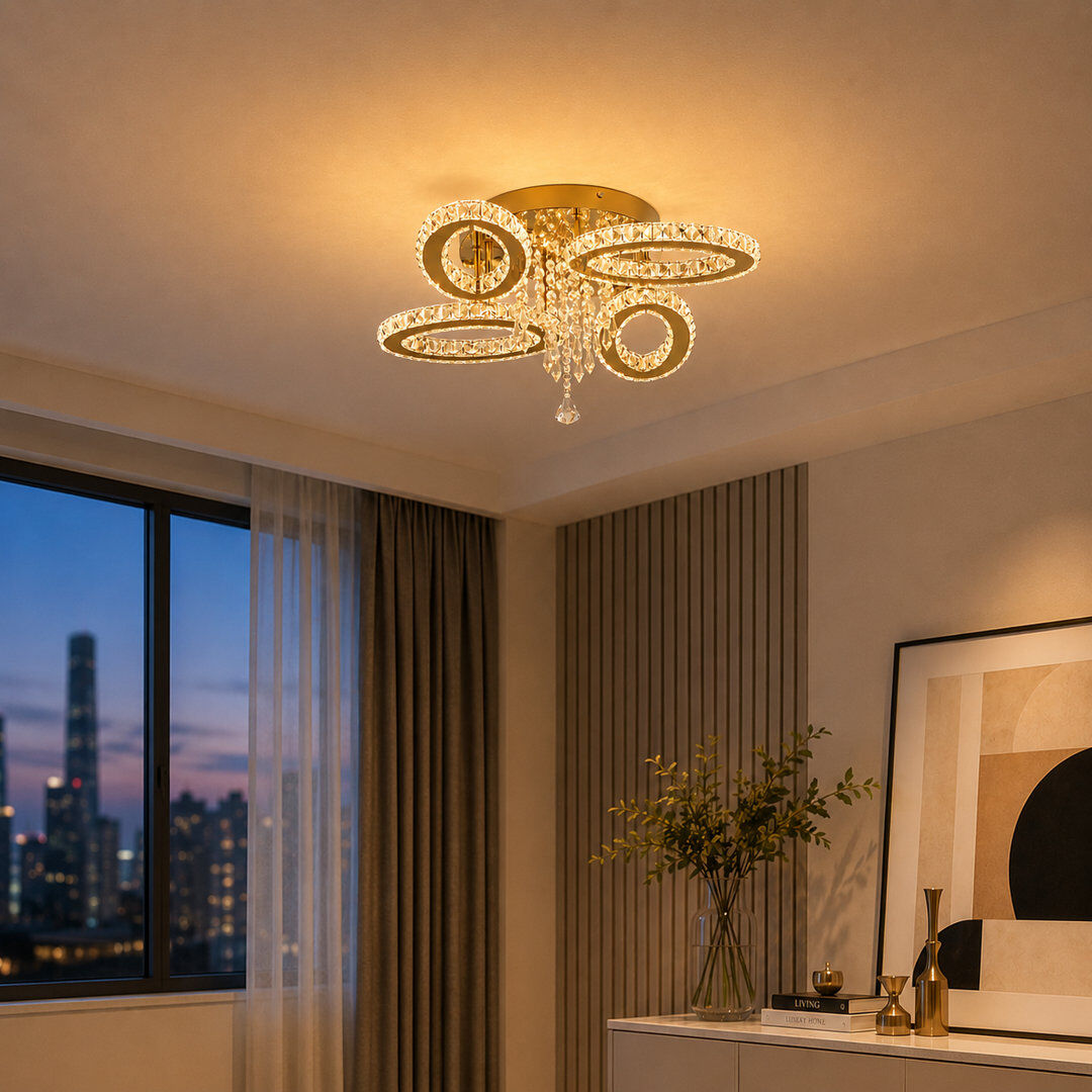 Canora Grey 4 - Light Crystal LED Chandelier Gold 22cm H X 52cm W X 52cm D