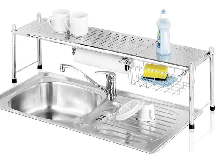 Küchenregal MAXIMEX Modell EXPANDO , silber (silberfarben), B:116cm H:27cm T:21cm, Metall, Regale, Küchenregal, ausziehbares Spülbeckenregal mit Küchenrollenhalter und Korb
