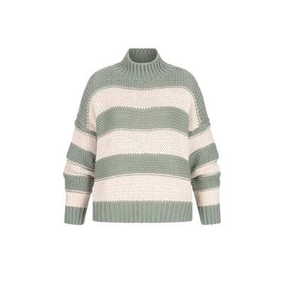 Rundhalspullover CLOUD 5IVE "CLOUD 5IVE", Damen, Gr. XXL, grün, 100% Polyacryl, gestreift, normal, Rundhals, Pullover Rundhalspullover