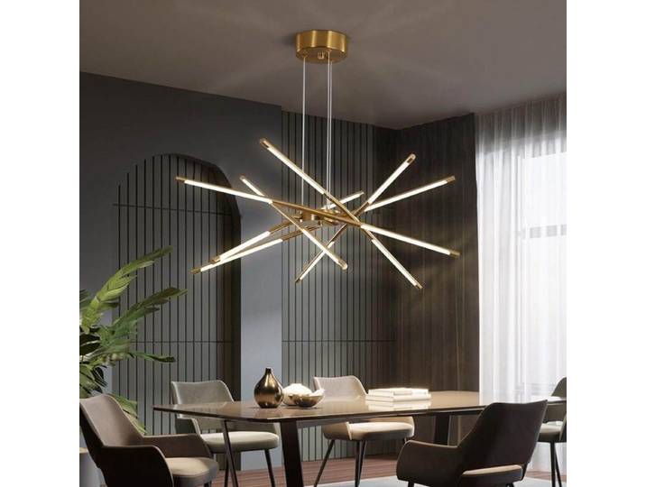 Lustre linéaire LED moderne nordique, forme bâton or/noir, suspension simple pour salon, cuisine, table, décoration intérieure