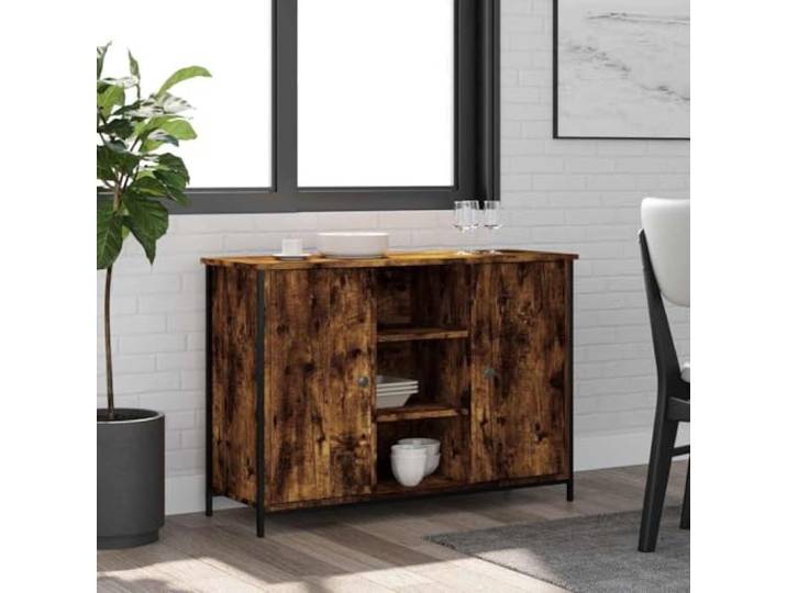 HEFZGDB Klassisches Sideboard mit zeitlosem Design aus Holzwerkstoff in Räuchereiche Optik, glatter Oberfläche und feuchtigkeitsbeständigem Material, Beistellschrank mit viel Stauraum,