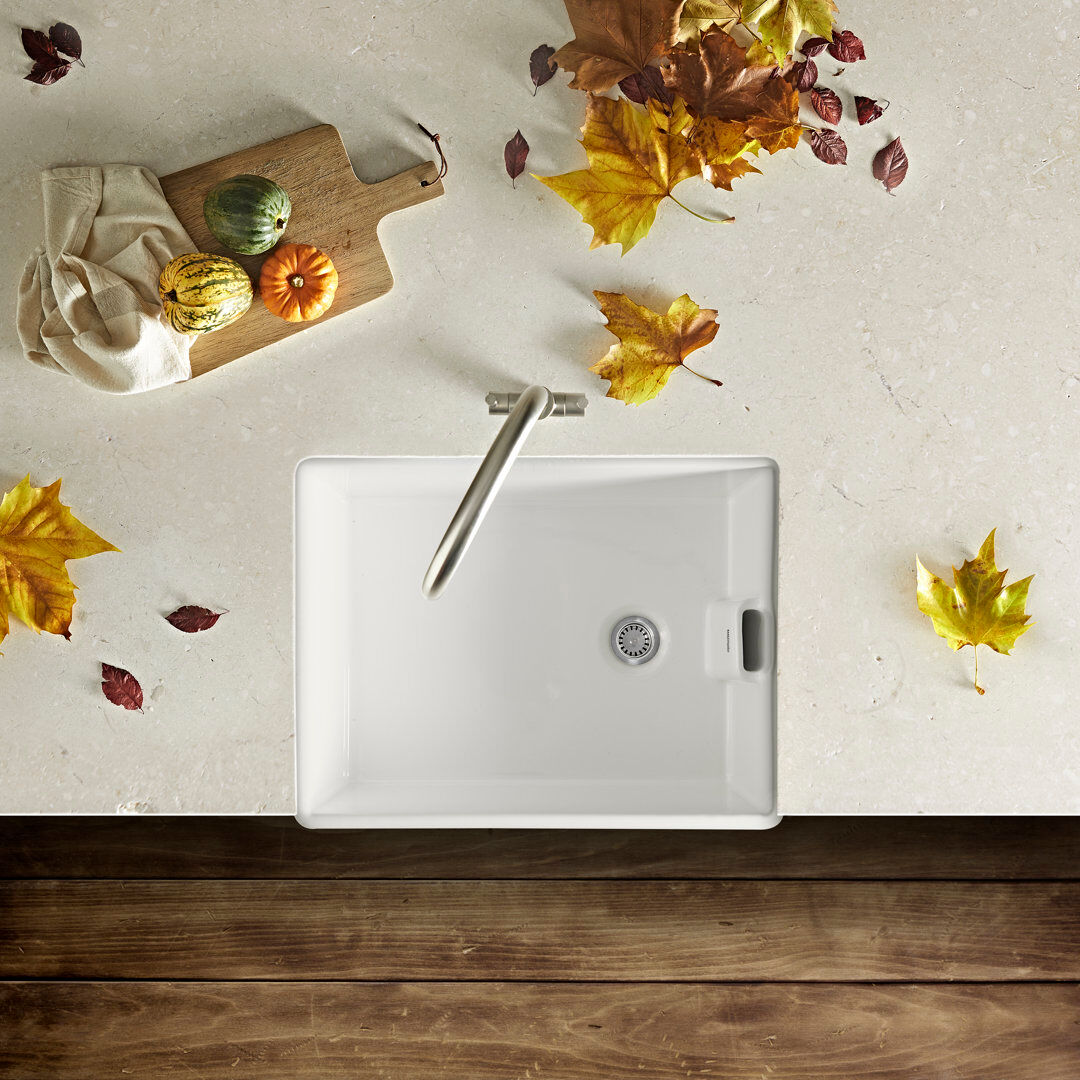 Rangemaster Single Bowl Farmhouse/Apron Kitchen Sink White 590mm L