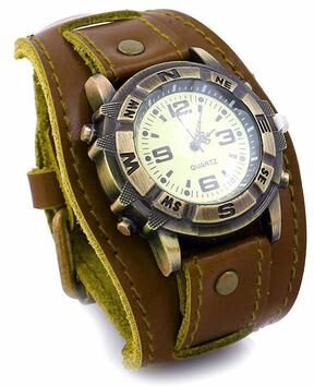 ModernMart Vintage Punk Leather Wrap Watch Bracelet For Men Women Casual Wristwatch brown