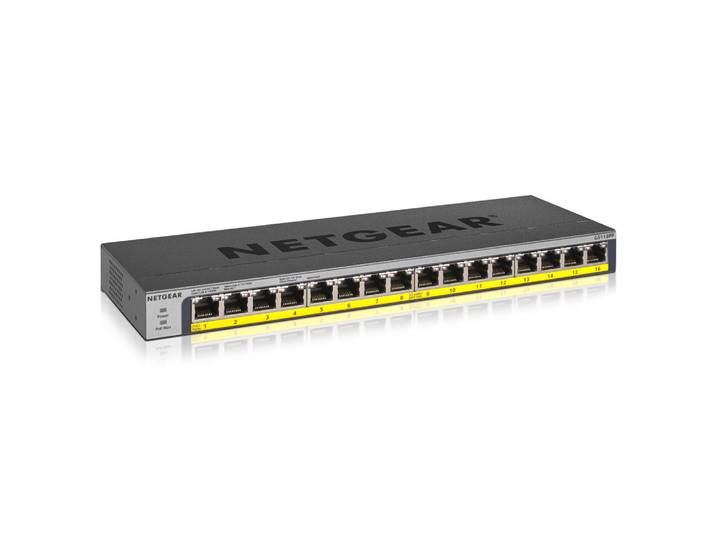 Netgear GS116PP, Non-géré, Gigabit Ethernet (10/100/1000), Connexion Ethernet, supportant l'alimentation via ce port (PoE), Grille de montage GS116PP-