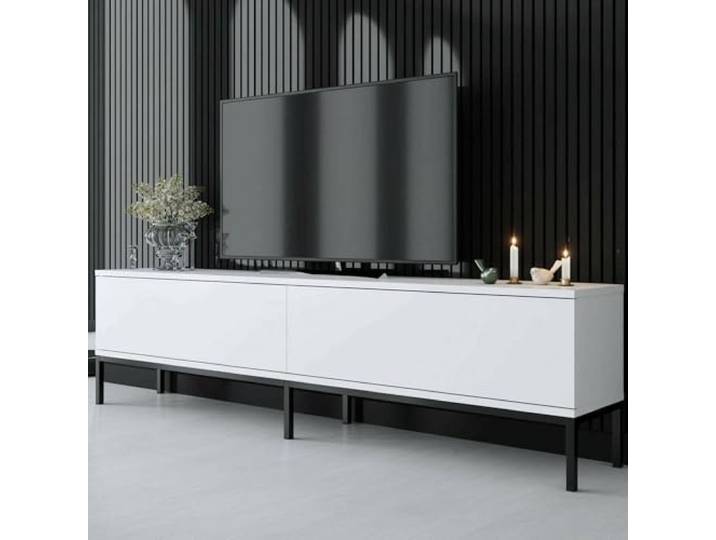 Dmora TV-Schrank Regulus 180x30x47 cm Weiß, 1 Regal, 2 Fächer