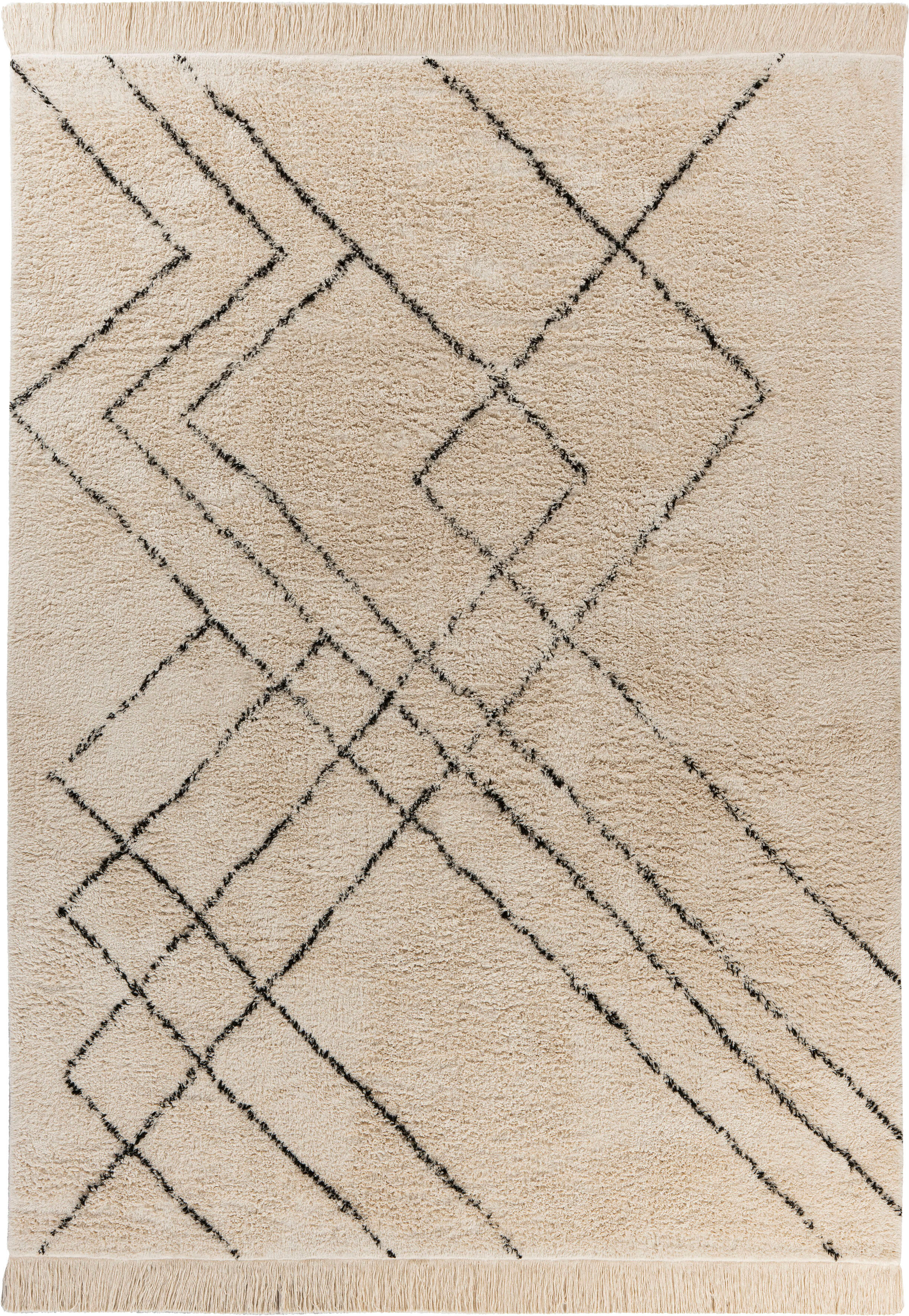Teppich KAYOOM "Mylen 625", beige (creme, schwarz), B:120cm H:20mm L:170cm, Baumwolle, Teppiche, Teppich creme, schwarz B : 120cm 1 Stk., 20mm, L: 170cm
