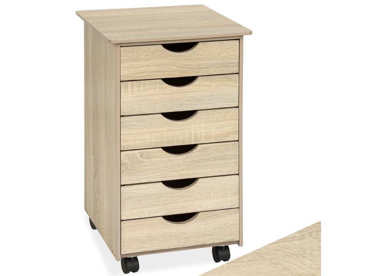Caisson de bureau à roulettes en bois 65x36x40cm - Bois clair, Chêne Sonoma