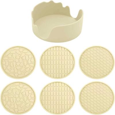 Market Central Six Piece Non Slip Silicone Drink Coasters With Holder beige