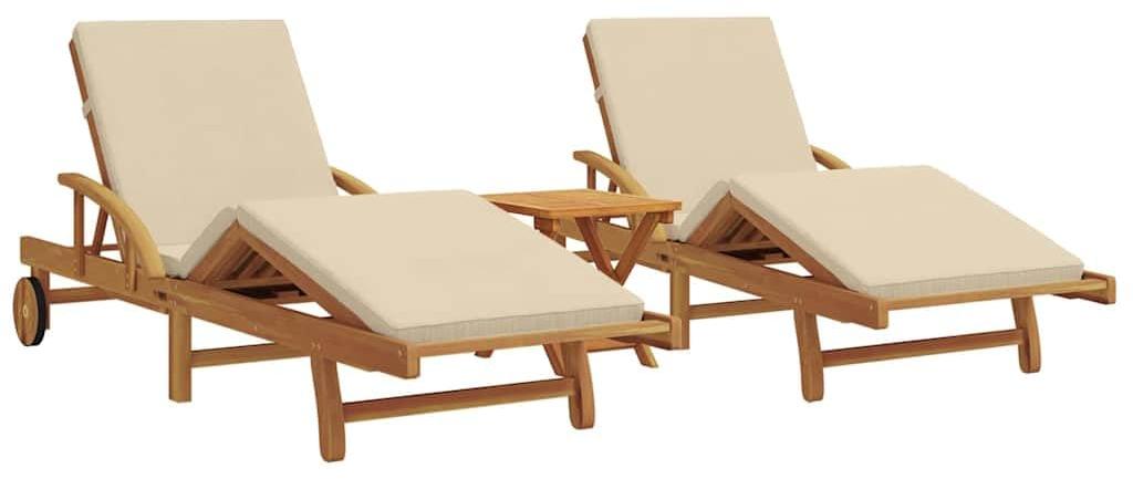 Liegestuhl aus massivem Akazienholz, Beige - Verstellbare Liege für Garten und Terrasse