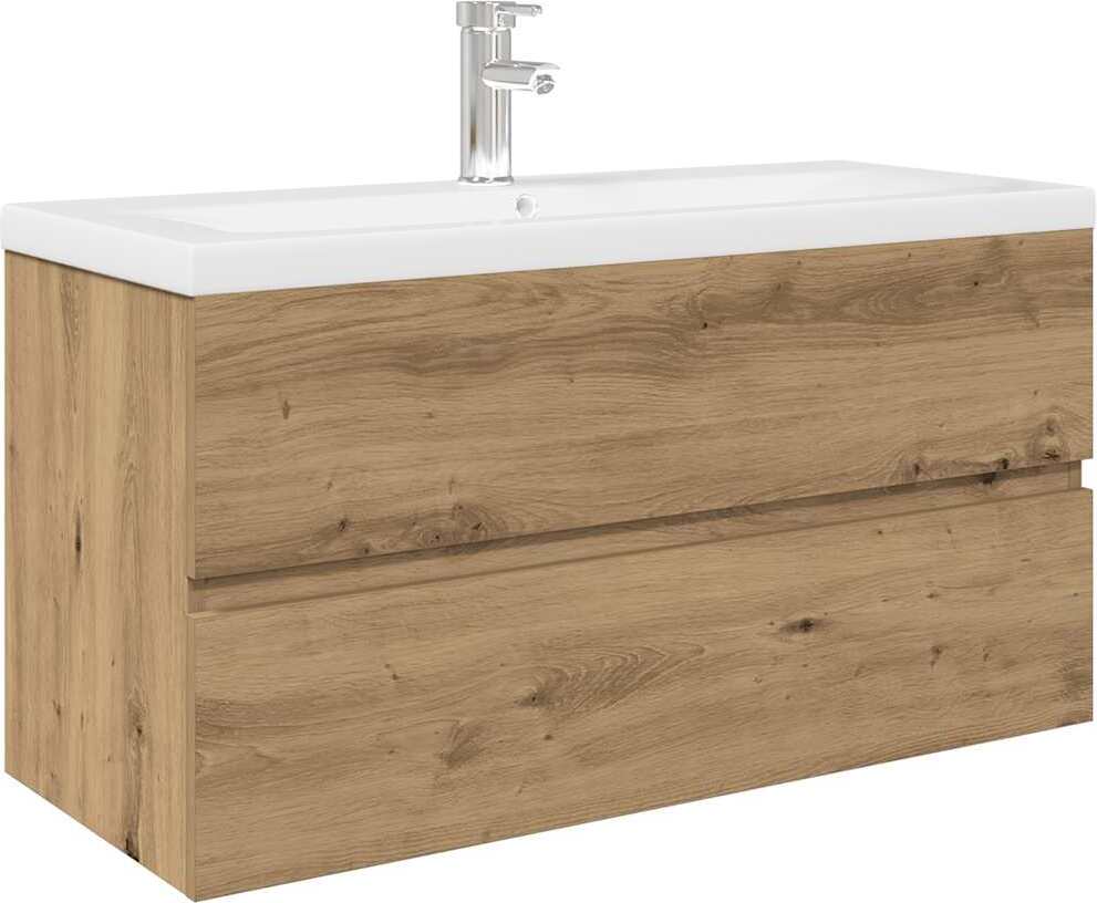 Waschbeckenunterschrank mit Einbaubecken und Wasserhahn