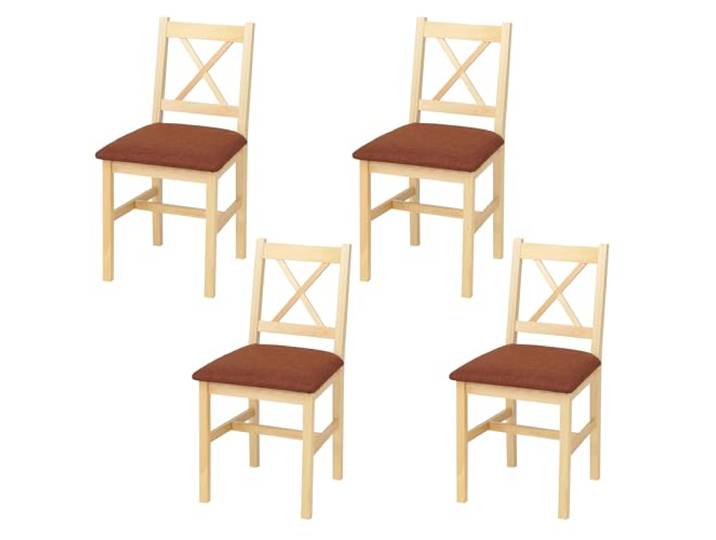 Mendler 4er-Set Esszimmerstuhl HWC-F77 - Natur Polster terrakotta