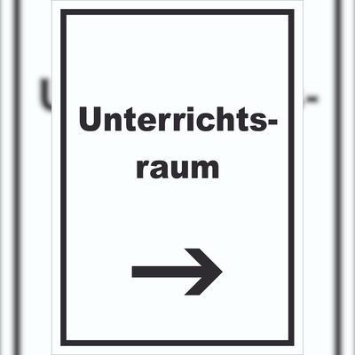 HB-Druck Unterrichtsraum Schild mit Text Richtungspfeil rechts Schule Schulung hochkant A2 (420x594mm)