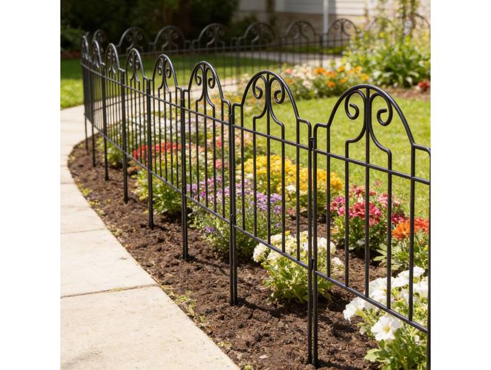 Outsunny Clôtures Métalliques Jardin 125x57cm Arqué Noir Ensemble 4