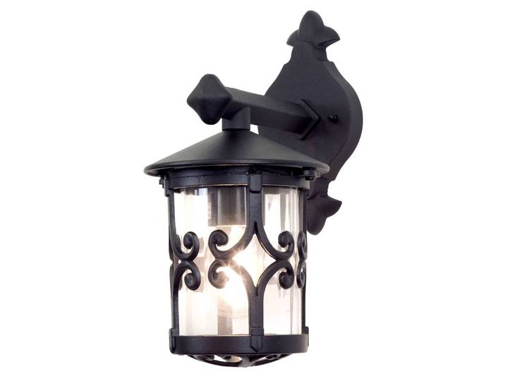 Elstead Außenwandleuchte Hereford, schwarz, Aluminium, Industrielles Design, Laternenform