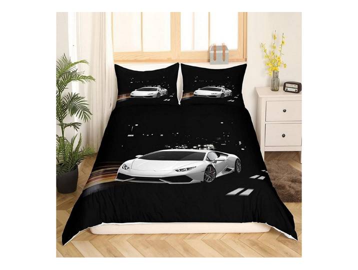 LuxusKollektion Kinderbettwäsche Bettwäsche-Set Rennwagen 3D 155x220cm