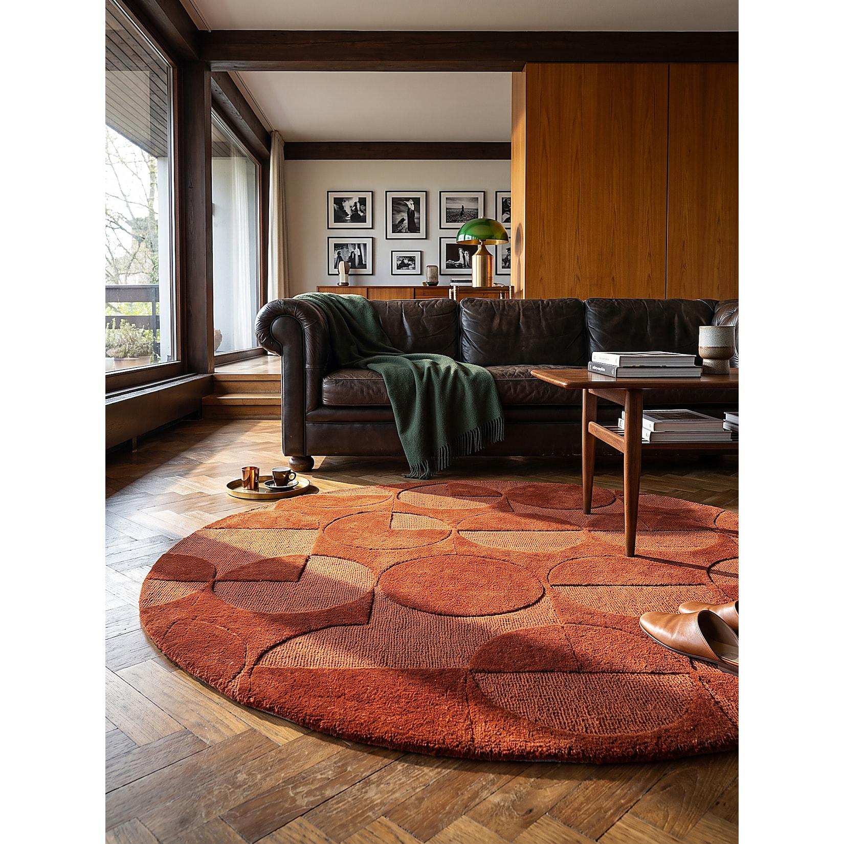 Wollteppich geometrisch Terrakotta Ø160 cm - DEBEN Kadima Design