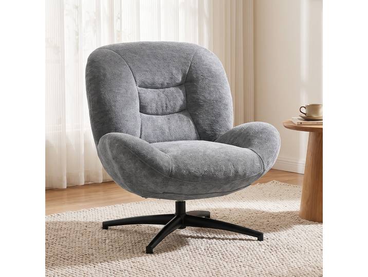 HOMCOM Fauteuil Pivotant Salon Large Assise Chenille Gris Foncé